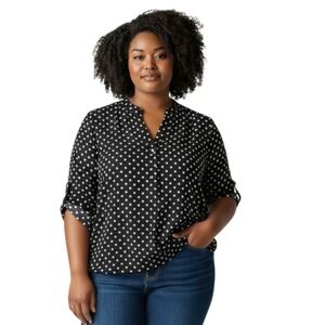Torrid Harper Black White Polka Dots‎ 3/4 Sleeve Blouse 1X